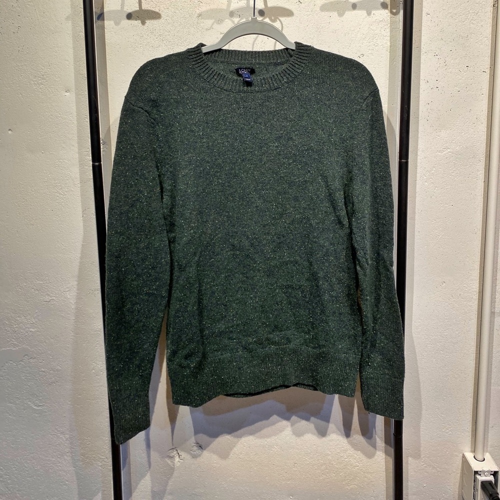 Green, leather elbow sweater